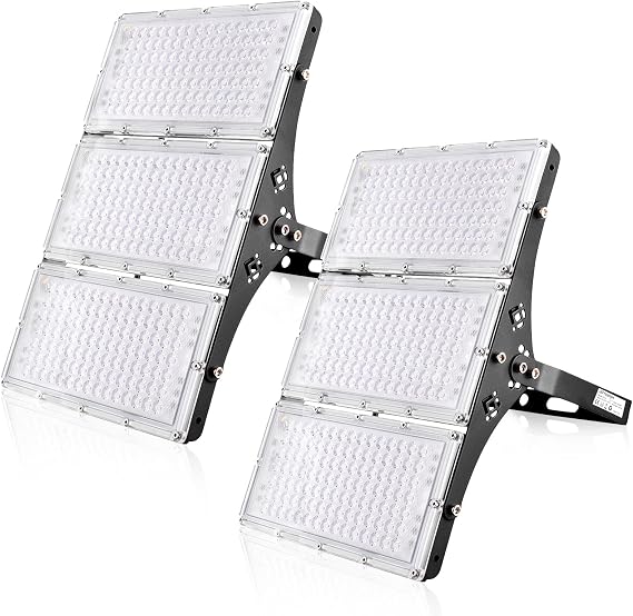 2 Packs 300W LED Flood Light-30000LM Outdoor Security Light 3200K Warm White Super Bright IP66 Waterproof-120 Lighting Angle & 180 Adjustable Bracket for Warehouse Garage Stadium