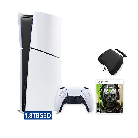 PlayStation 5 Slim Upgraded 1.8TB Digital Edition Call of Duty Modern Warfare II Bundle and Mytrix Controller Case - White, Slim PS5 1.8TB PCIe SSD Gaming Console