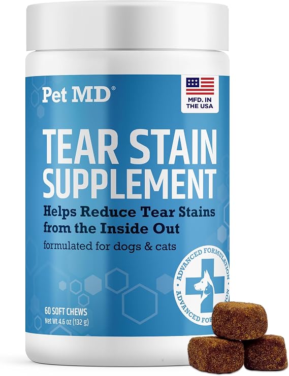 Pet MD Tear Stain Supplement for Dogs & Cats - Supports Eye Health - 60 ct