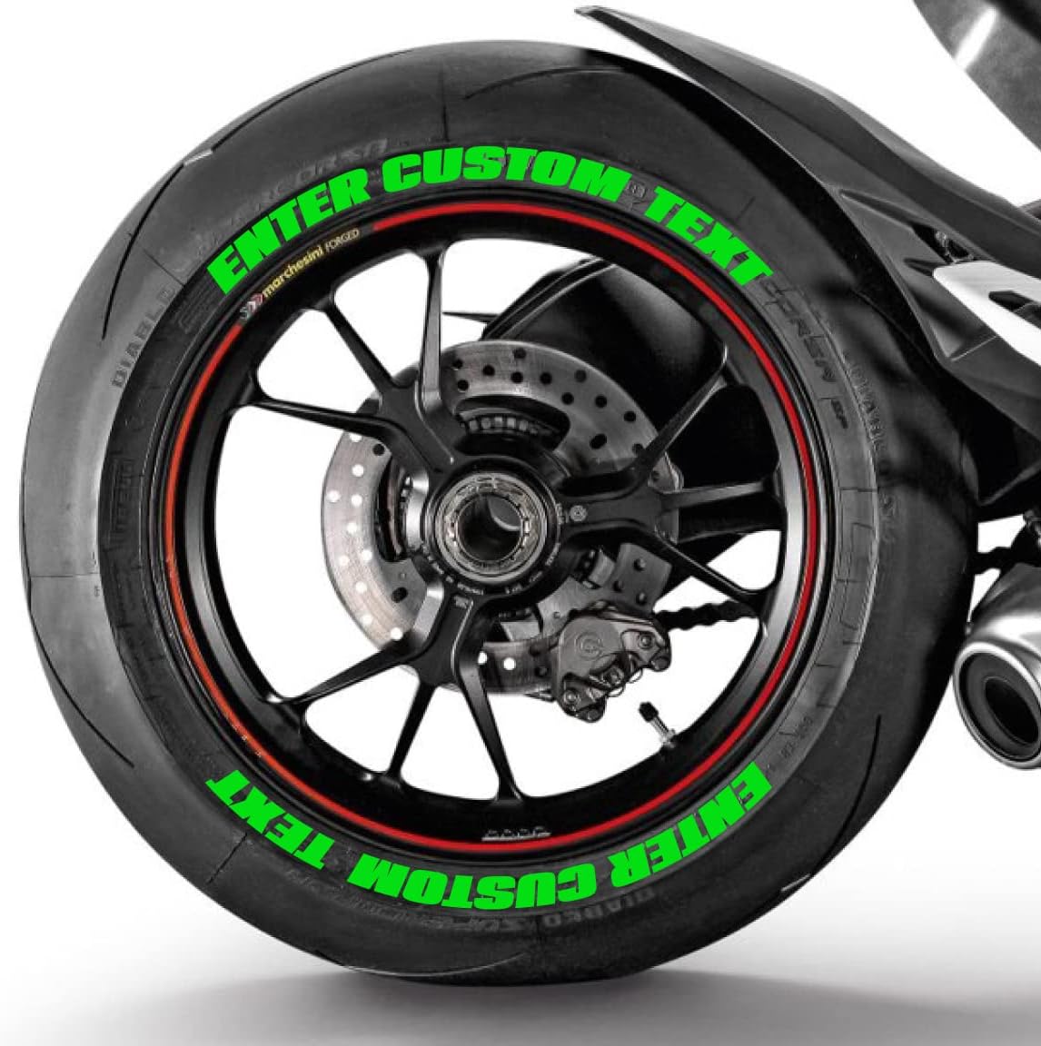 Tire Stickers - Motorcycle Permanent Tire Lettering - Custom Text - Includes Glue & 2oz Touch-Up CleanerGreen Pack of 8