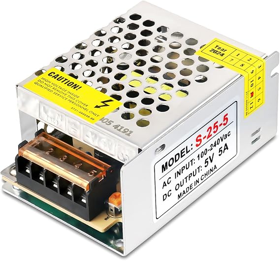 5V 5A Power Supply 25W AC to DC for 5050 3528 5V LED Strip Light | AC 100-240V to DC 5 Volt 5Amp 25W, Low Voltage Transformer, Universal Regulated Switching, For Security System CCTV Camer