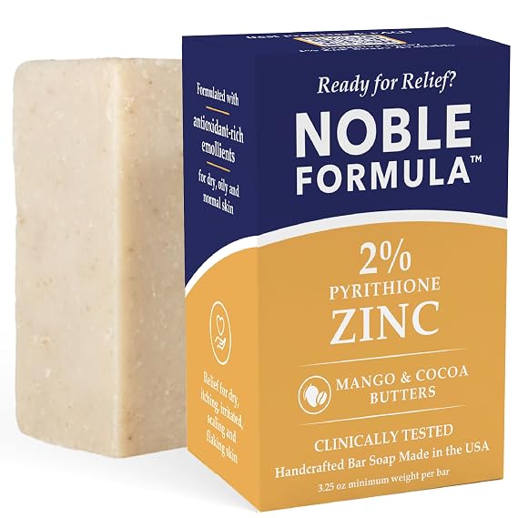 Noble Formula 2% Pyrithione Zinc (ZnP) Bar Soap, Vegan Mango and Cocoa Butter for All Skin Types Including Those With Acne, Psoriasis and Eczema, 3.25 oz