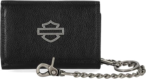 Harley-Davidson Men's Open B&S Medium Biker Chain Leather Wallet, Black