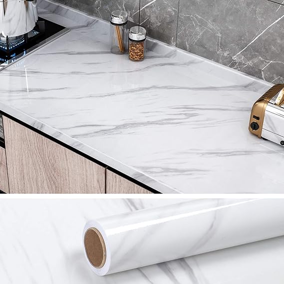 VEELIKE White Marble Contact Paper for Countertops Contact Paper for Cabinets Countert Top Covers Peel and Stick Wallpaper Removable Waterproof Vinyl Self Adhesive Wall Paper for Bedroom 118"X15.7"