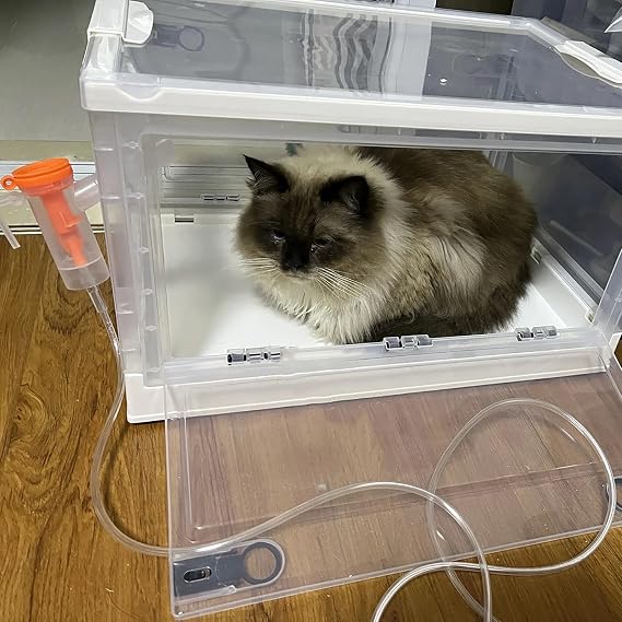Foldable Pet Nebulizer Box Cage - Cough Breathing, Dual Holes Cat Dog Atomization Oxygen Chamber, Portable Home Animal Medical Tent Hospital(Small)