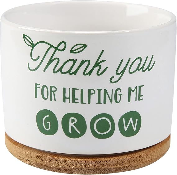 DOMG Teachers Appreciation Gift, Ceramic Succulent Plant Pot Small Flower Planter for Indoor Outdoor Use, Thank You for Helping Me Grow