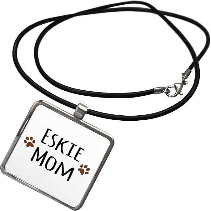 3dRose Necklace With Rectangle Pendant - Eskie Mom - American Eskimo Dog breed pet owner - brown paw prints - doggie daddy doggy love- lovers Pet designs