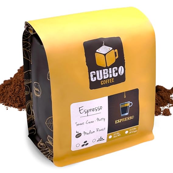 Espresso Coffee, Ground Coffee, Premium Espresso Blend Fresh Roasted Ground Coffee | Cubico Coffee | 12 Ounce Bag