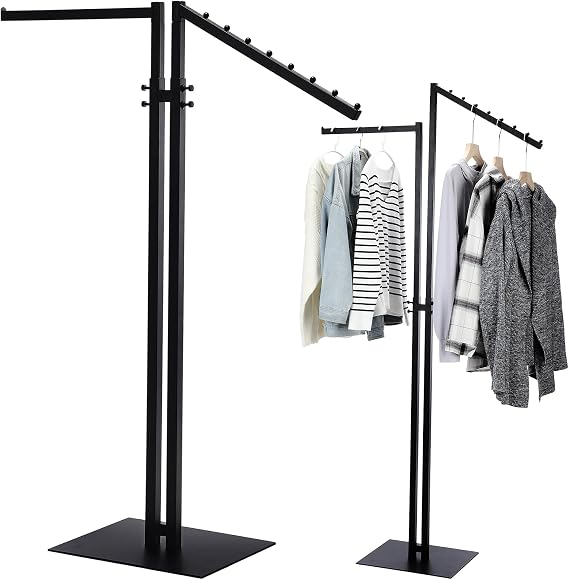 Ripeng 2 Way Clothing Rack with Straight and Slant Arms Heavy Duty Clothes Garment Rack for Retail Restaurants Storage Display, Adjustable from 48 Inch to 72 Inch(Black)