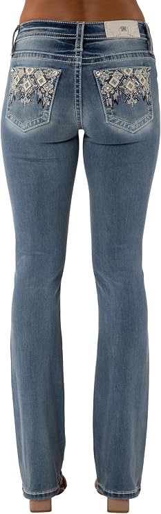 Miss Me Women's Geometric Sequin Embellished Mid-Rise Bootcut Jeans
