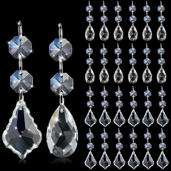 Potchen 26 Pcs Chandelier Crystal Replacement 38 mm Teardrop Crystal Prisms Hanging Gems Parts for Lamps and Chandeliers Suncatcher Windows Home Weeding Party Decor