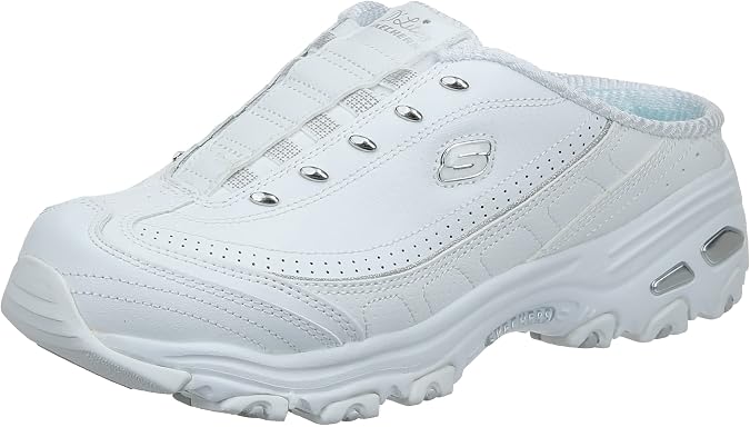 Skechers Sport Women's D'Lites Slip-On Mule Sneaker, White/Silver, 5 Wide