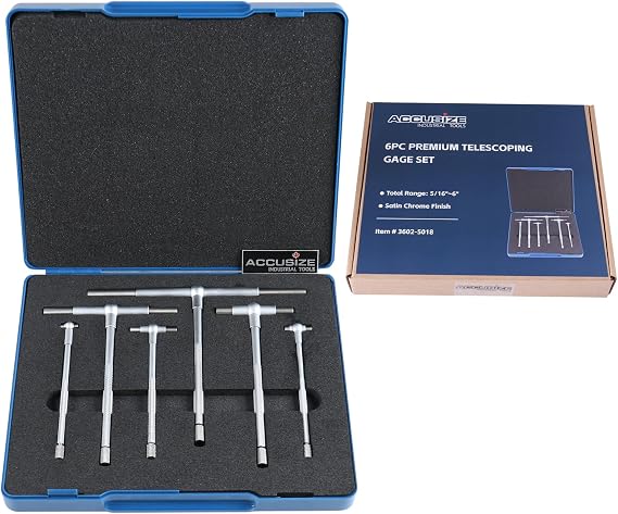 Accusize Industrial Tools Premium 5/16'' - 6", 6ps/Set Telescoping Gage Set, Satin Chrome Finished, 3602-5018