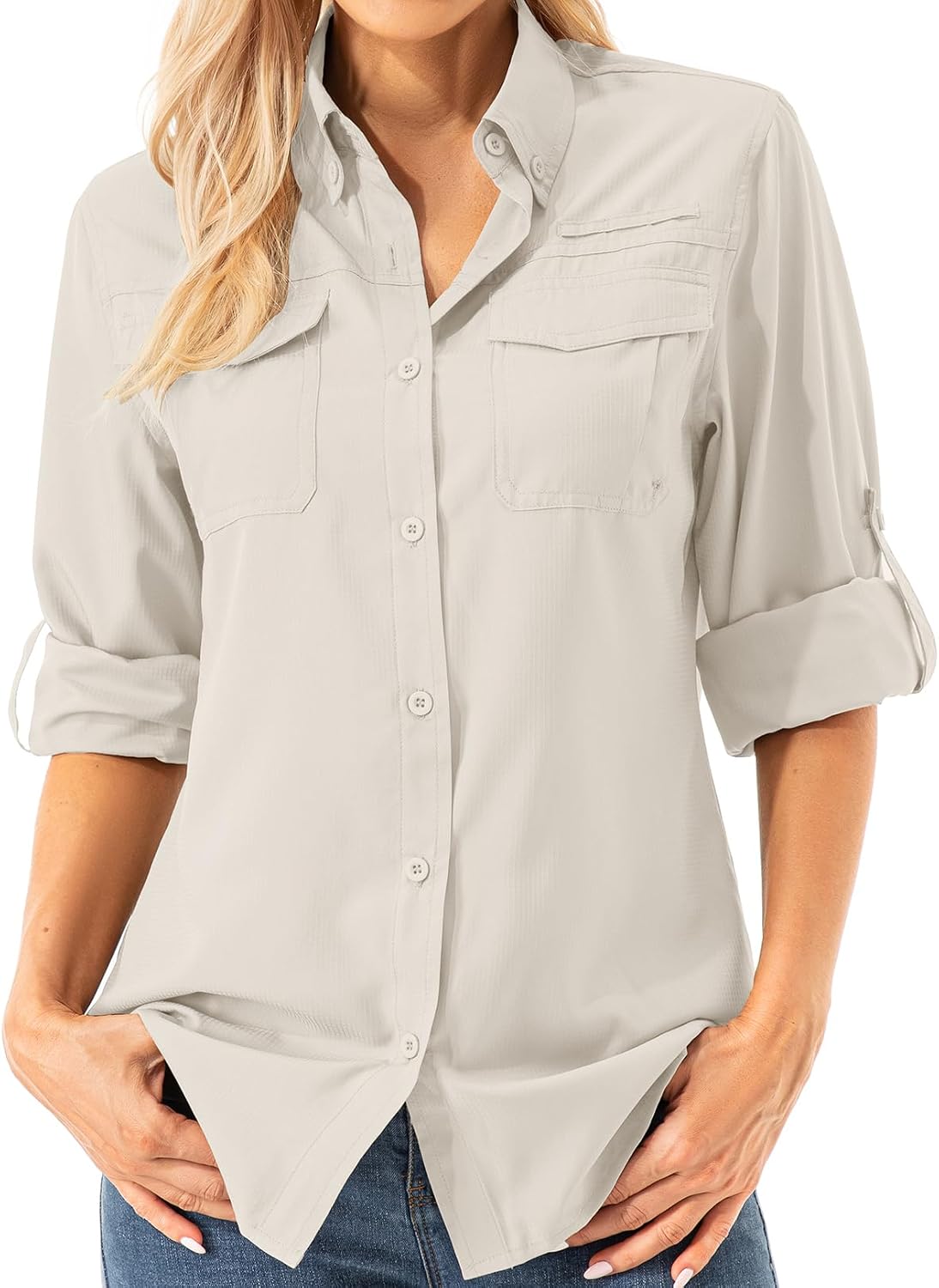 Womens UPF 50 UV Sun Protection Safari Shirts Long Sleeve Outdoor Cool Quick Dry Fishing Hiking Gardening Shirts