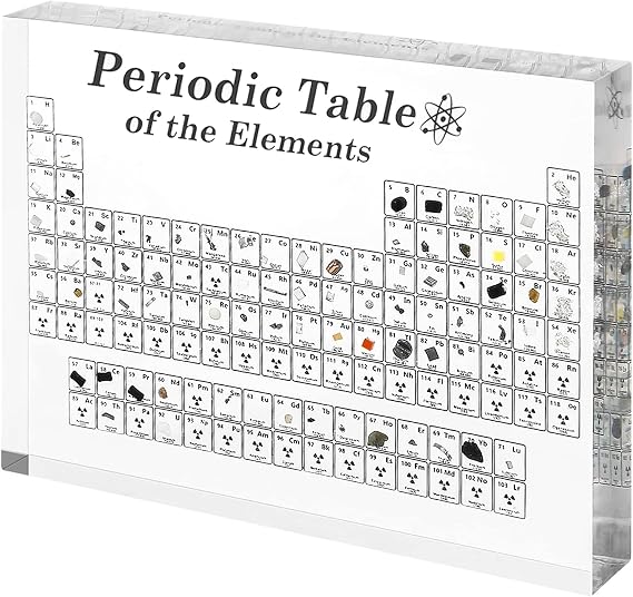 weiship Periodic Table with Real Elements Inside, 7x5x1inch Acrylic Periodic Table Display with 83 Real Elements Samples Craft Decoration Teaching Tool Present for Students, Teacher, Science Lovers