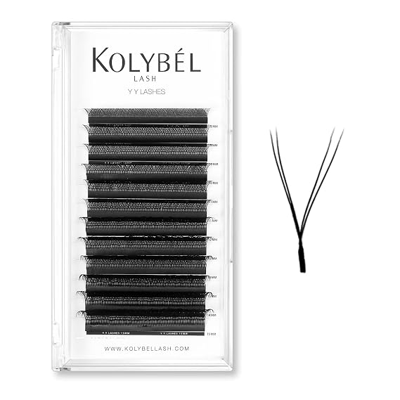 KOLYBEL YY Eyelashes Extension Lashes Y Shaped 0.07mm C Curl 8-15mm Mixed Tray Lash Extension Easy Premade Fans 2D Soft Matte Black Volume Lashes Supply(YY,0.07-C-8-15mm)