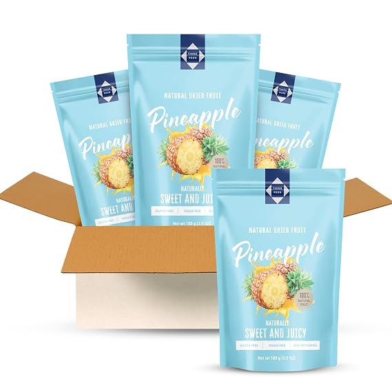 Natural Dried Pineapple Premium Quality, Naturally Sweet & Juicy, Soft & Chewy, Gluten-Free, Vegan, Healthy Snack Option, High in Vitamins, 10.5 OZ (300gram) Authentic Taste of Thailand (Pack of 3)