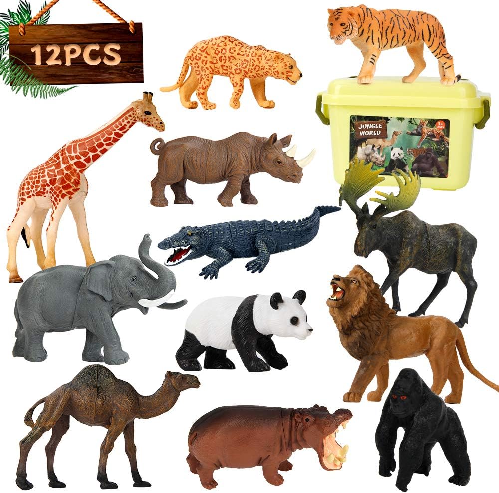 Safari Animals Figures Toys 12PCS, Realistic Mini Jungle Animal
