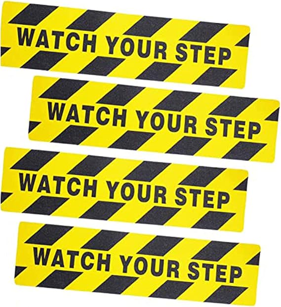 4 Pcs 6 by 24 Inches Watch Your Step Anti Slip Warning Tape Sticker