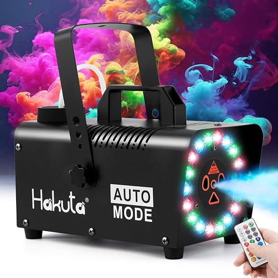 Hakuta Fog Machine, 2300 CFM Spray Automatic Smoke Machine | with Racing, Jumping, Fading, Flashing LED Modes 18 Colorful LED Lights,for Halloween, Christmas, Wedding and Parties