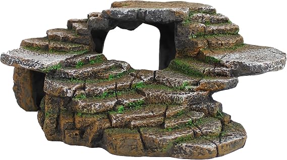 PENN-PLAX Reptology Shale Scape Step Ledge & Cave Hideout Basking Area - Decorative Resin for Aquariums & Terrariums Great for Reptiles, Amphibians, and Fish Medium