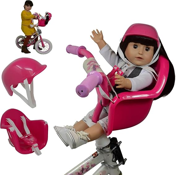 Doll Bike Seat Carrier for Baby Doll and 18 Inch Dolls with Doll Helmet. No Tools Required Bicycle and Scooters seat Accessories for Dolls