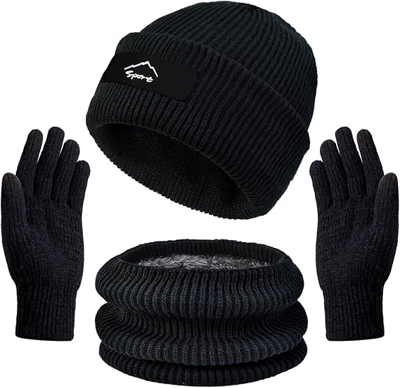 Winter Beanie Hats Scarf Gloves Set Slouchy Beanies Hat Knit Skull Cap Thick Neck Warmer for Men Women