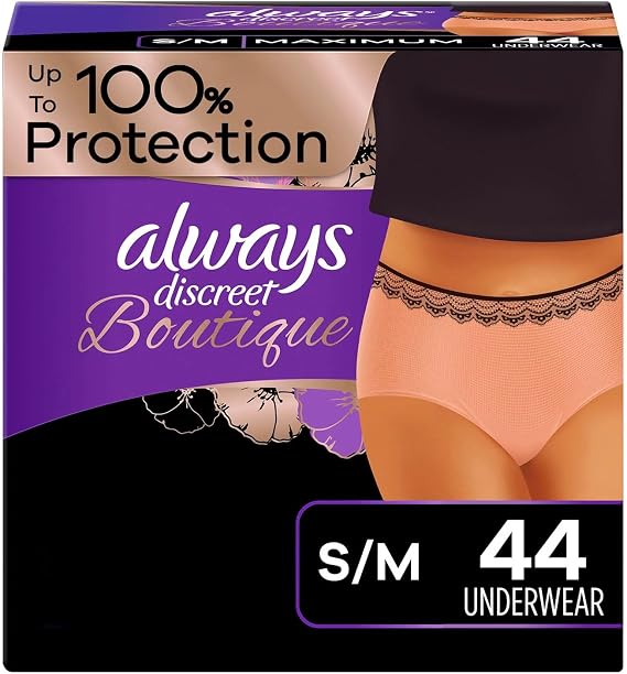 Always Discreet Boutique Incontinence Underwear, Maximum Absorbency, S/M (44 Ct)
