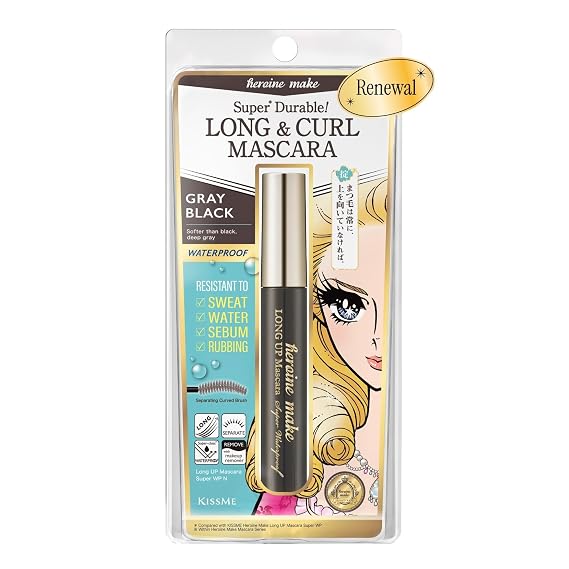 Heroine Make by KissMe Waterproof Mascara New Gray Black| Volumizing, Lengthening & Smudge-Proof Formula | Waterproof Mascara for Long-Lasting Curl & Volume | Made in Japan