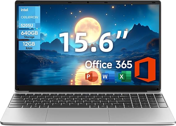 jumper 15.6" FHD Laptop, 10th Gen Intel Dual-Core Processor(1.9GHz), 12GB RAM 640GB Storage, 1 Year Office 365, Numeric Keyboard, HDMI, WiFi5, 38Wh Battery, Windows 11 Laptop for Business and Student