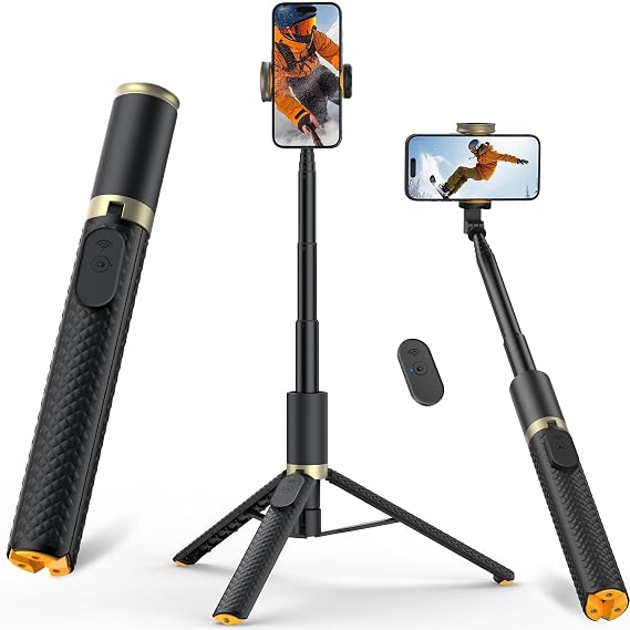 Tripod for iPhone, Selfie Stick with Remote, Stable & Durable Phone Tripod