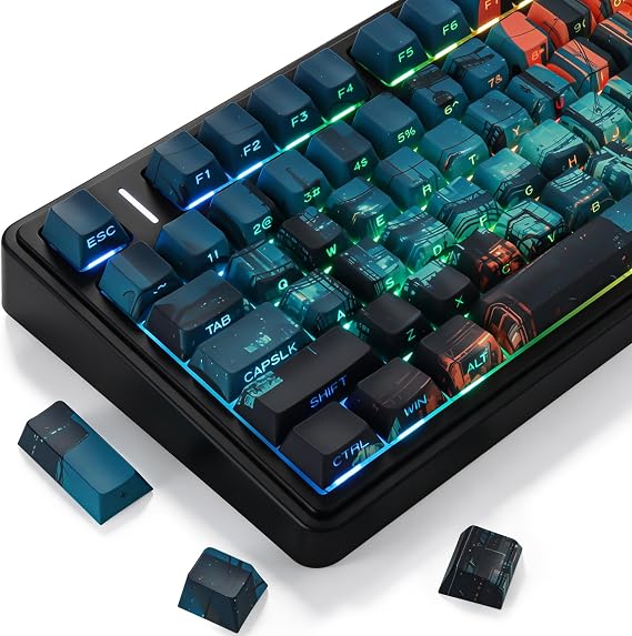 PBT Keycaps-Mechanical City, 127keys Shine Through Key caps, Cherry Profile