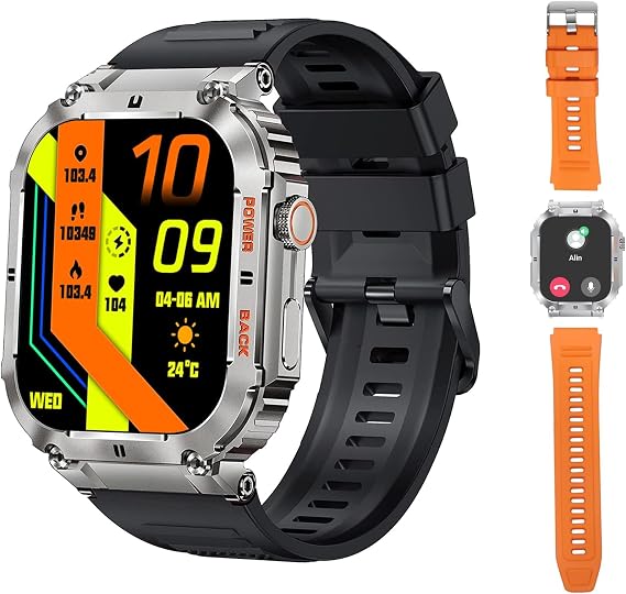 Smart Watch,100M Waterproof Rugged Military Smartwatch with Bluetooth Call(Answer/Dial Calls) 2-inch Utral Large HD Display 70 Days Extra Long Battery Life,100+ Sports Modes