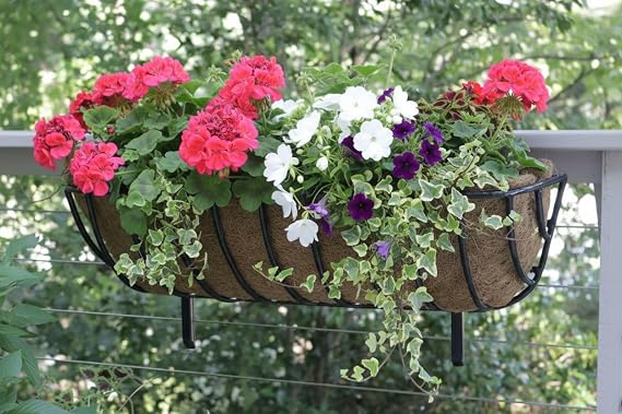24 inch Window Hayrack Planter with Coco Liner Black PVC Coated