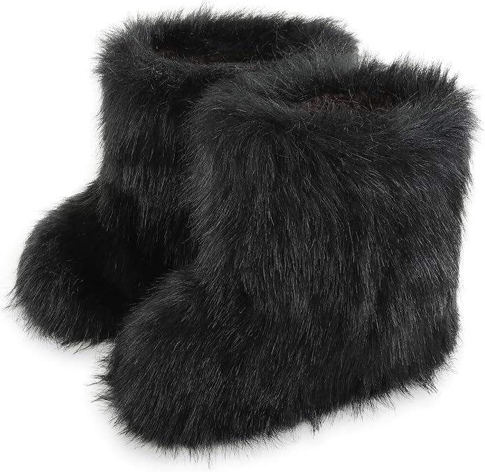 Women's Faux Fur Boots Furry Snow Boots Fuzzy Winter Shoes Fluffy Mid-Calf Flat Boots