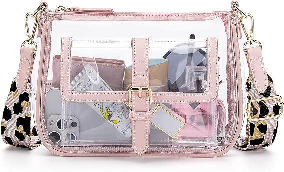 Missnine Clear Bag Stadium Approved PVC Crossbody Purse for Women Transparent Shoulder Concert Bag with Guitar Strap