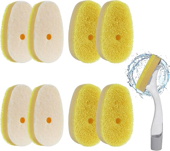 (8 Pcs) Dish Wand Sponge Refills Compatible with Scrub Daddy Dish Wand, Non-Scratch Replacement Heads for Kitchen Cleaning, Yellow (Sponge Heads Only)