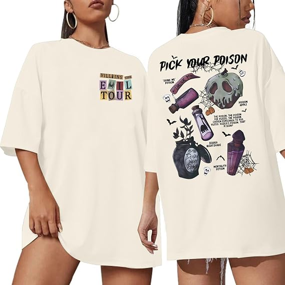 Villains The Evil Tour Shirts for Women Oversized Halloween Shirt