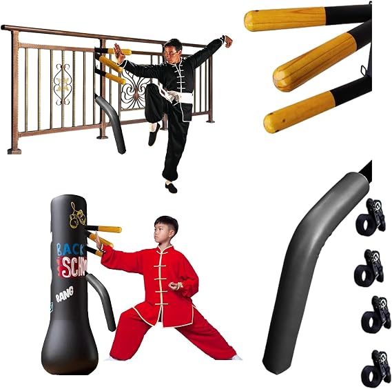 Wing Chun Dummy Spring Practice Kung Fu Punching Kicking Equipment, Hand Leg Martial Arts Training Stand for Fence, Wall Mount Taekwondo Replace Arms for Heavy Bag