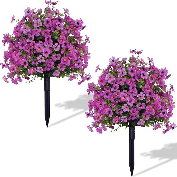 Artificial Rose Bushes for Outdoors, 2PCS Faux Flowers with Ground Spikes Garden Stake, Faux Shrubs 22inch for Garden,Yard,Patio Decoration, Artificial Bushes for Outdoors (2PCS B)