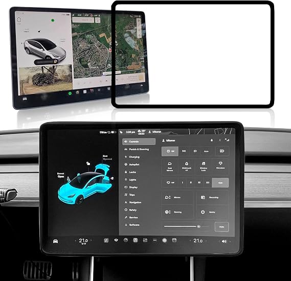 Screen Protector Frame Compatible with Tesla Model 3 Model Y 2024 2023 2022 2021 2020 2019 Screen Edge Protector Cover Center Console Decoration Interior Accessories (Black)