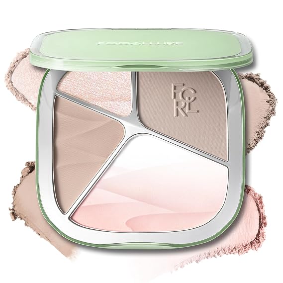 FOCALLURE Highlighter and Contour Palette, All-in-one Face Contour Powder with Gradient Highlighter & Matte Shade, Natural Blendable Long Lasting 3D Radiant Makeup for Cool Skin Tone, Strawberry Latte