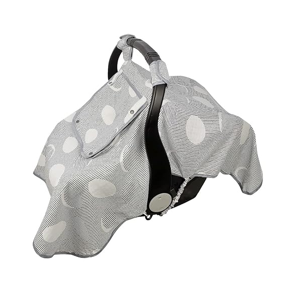 ICOPUCA Car seat Covers for Babies, Muslin carseat Cover Girls/boy, carseat Canopy Light Weight, Breathable, Kick Proof, fit Summer/Autumn/Spring, Black Strip Polka;