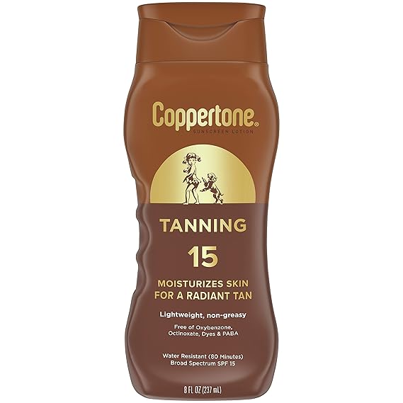 Coppertone Tanning Sunscreen Lotion SPF 8, 8 FL OZ | Sun Tanning Lotion Broad Spectrum SPF 8 with Vitamin E, Water Resistant, PABA, Oxybenzone, Octinoxate and Dye Free