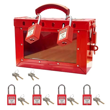 Lockout Tagout Box Kit with 6 Loto Locks Portable Safety Group Padlock Box Lock Out Tag Out Station for OSHA Compliant Group Loto Procedures