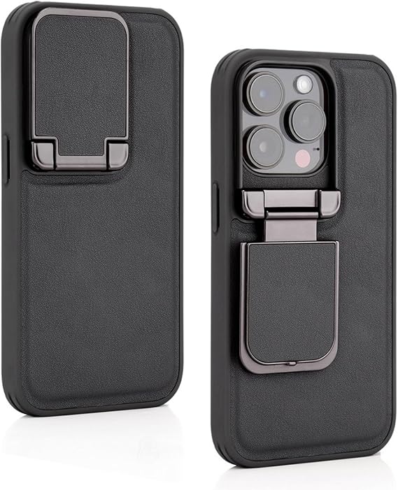 Case for iPhone 16/16 Pro/16 Pro Max, with Camera Lens Flip Cover & Kickstand, Full-Body Protective Slim TPU + PU Leather Shockproof Phone Case (Black, 16 Pro Max)