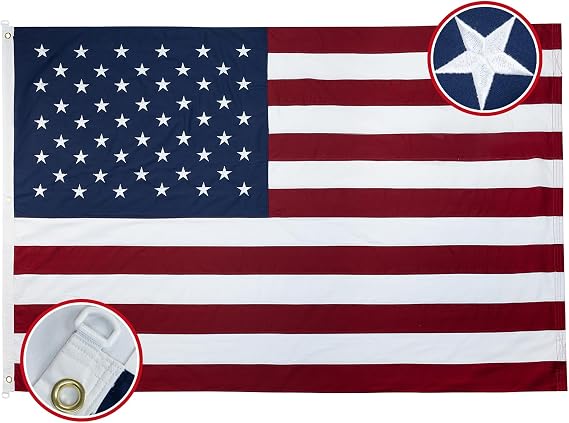 Bradford Cotton American Flag 6x10 feet for Indoor Embroidered Star USA Flags Soft Material, Large Cloth US United State Banner with 3 Brass Grommets