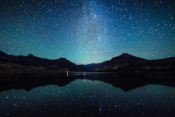 Starry Night Sky Milky Way Reflection Water Landscape Artistic Photo Cool Wall Art Print Poster 18x12