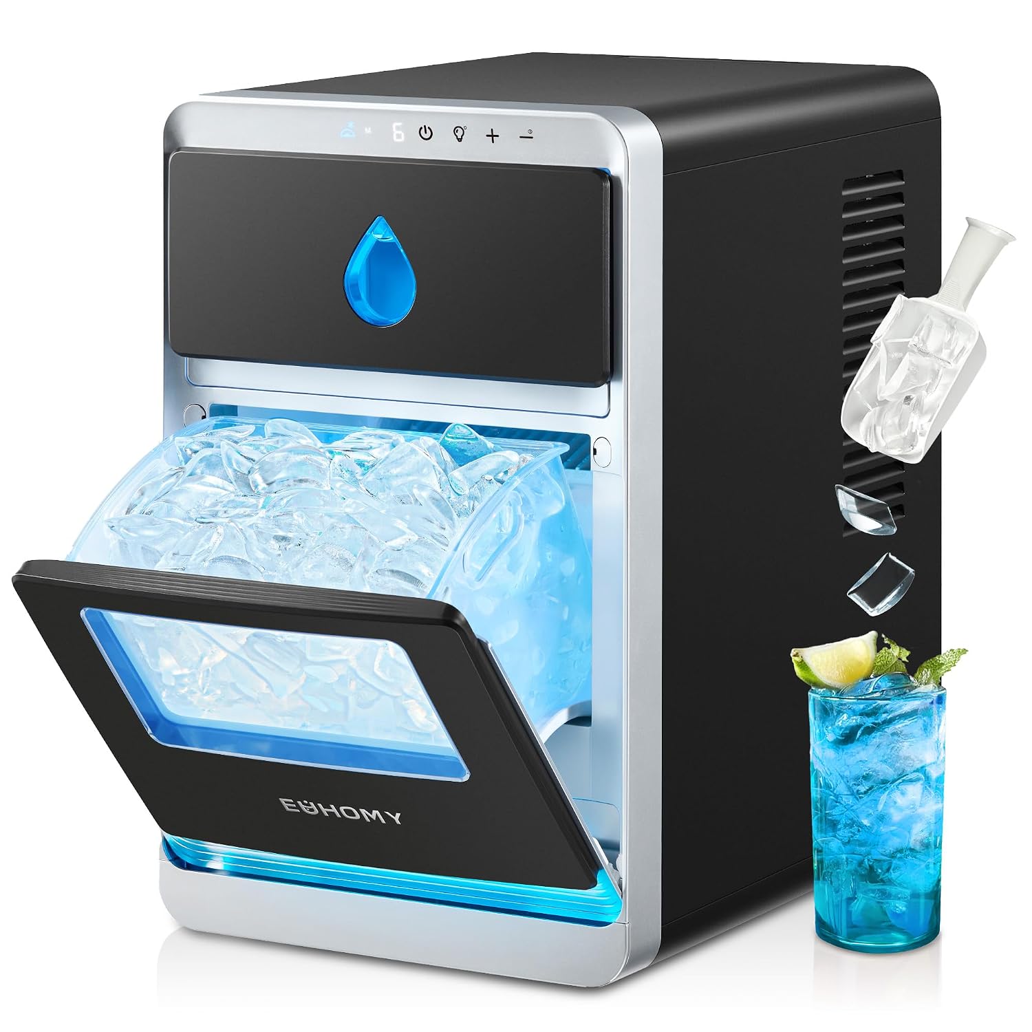 EUHOMY 三日月氷 製氷機 家庭用 12分16個 氷の厚さ調節可能 タイマー機能 LEDインジケーター 42dB静音性 1.8L大容量水タンク 自動洗浄機能 可視透明窓 小型 ミニ製氷機 取り扱い簡単 1.1kgアイスバスケット ポータブル アイスメーカー ふたり暮らし用 コンパクト 製氷器 氷つくり機 日本語取扱説明書付き