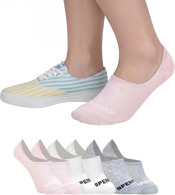 Sperry Women's 6-Pack Arch Hugger Liner Socks No Show, Non-Slip, Cushioned, Invisible Socks for Women Sneaker, Low Cut